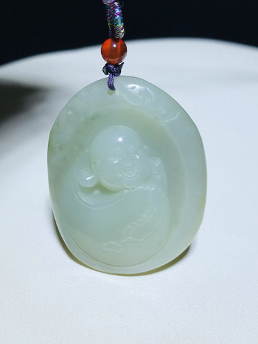 天然和田玉佛公吊坠晴水老料玉质细腻弥勒佛公造型约35×28×14mm