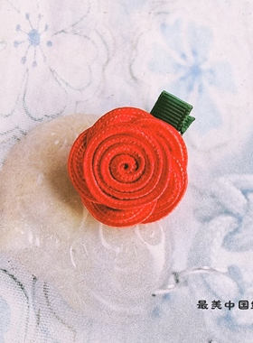 手工绳编玫瑰花儿童发夹中国风唐装配饰红色喜庆新年装发饰