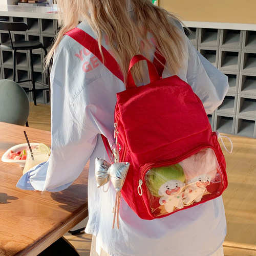 红色双肩痛包学院风大容量背包15cm娃包小食量吧唧包轻便小书包女