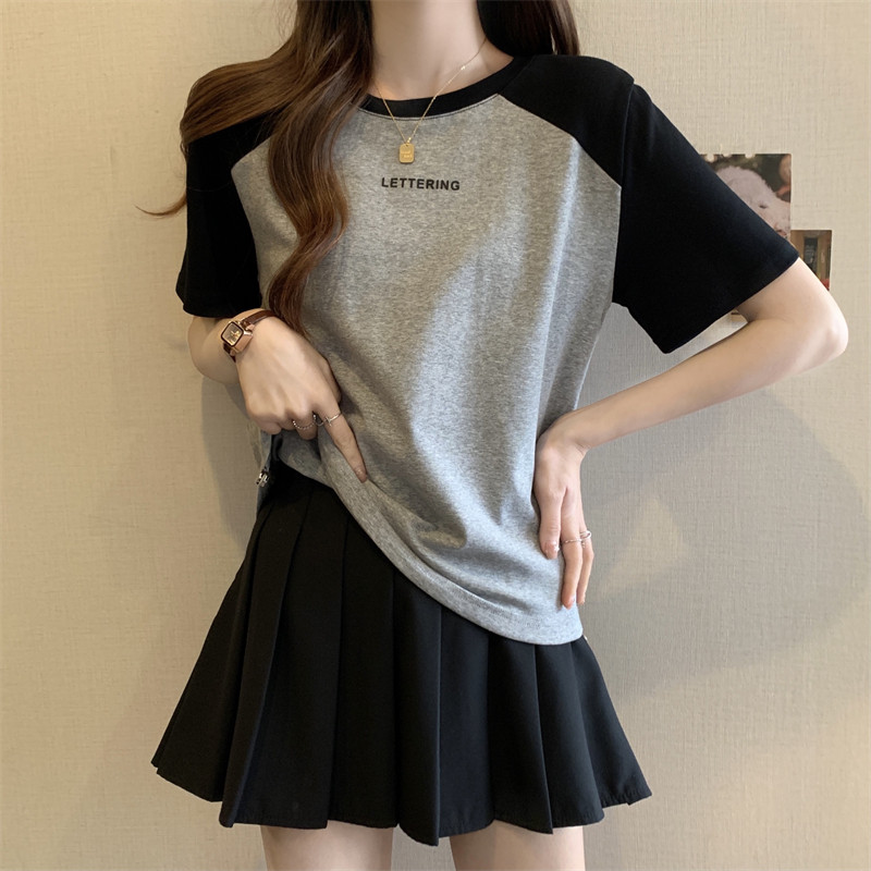 LARGE SIZE WOMENS SUMMER DRESS COVERING TUMMY RAGLAN SHORT SLEEVE T-SHIRT FRONT SHOULDER DRAWSTRING TOP FAT MM PRINT CONTRAST UNDERSHIRT