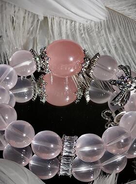 天然粉水晶手链净体冰马粉加西柚粉招桃花招财手串饰品礼物女原创