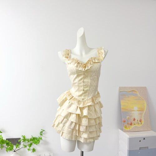 SYJ/舒衣家 富家千金风荷叶边蕾丝鱼骨上衣女生日礼服蓬蓬裙套装