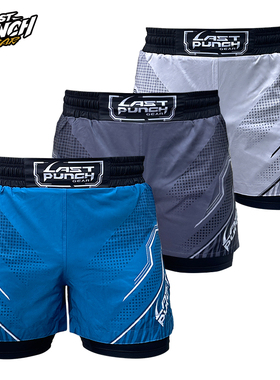 Lastpunch/男士格斗搏击运动短裤美式速干双层休闲健身高叉弹力裤
