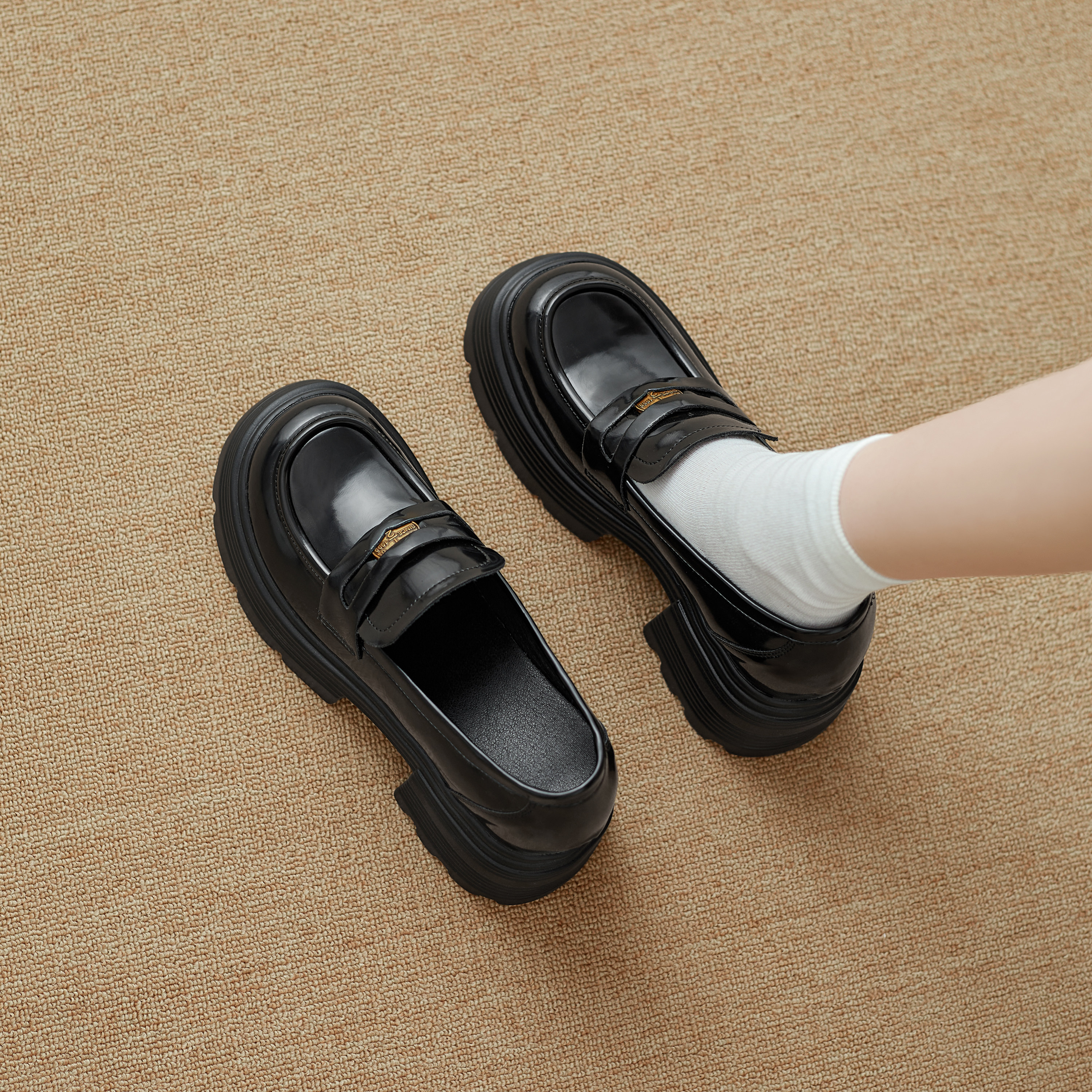 真皮~2026新款春季厚底乐福鞋女英伦风黑色一脚蹬小皮鞋通勤单鞋,女鞋,乐福鞋（豆豆鞋）,淘宝优惠券,粉丝福利购,淘宝优惠卷