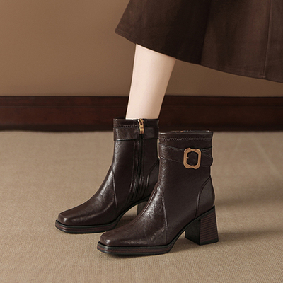 真皮巨好看绝美不累脚高跟短靴女