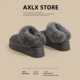 灰色保暖棉鞋 羊皮一体雪地靴5cm增高厚底加绒加厚2025年新款 冬季