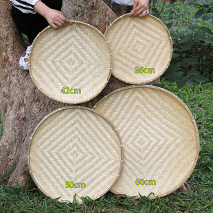 竹编簸箕晾晒托盘家用圆形大竹盘农家老式竹制品竹篮托盘竹筐筛子