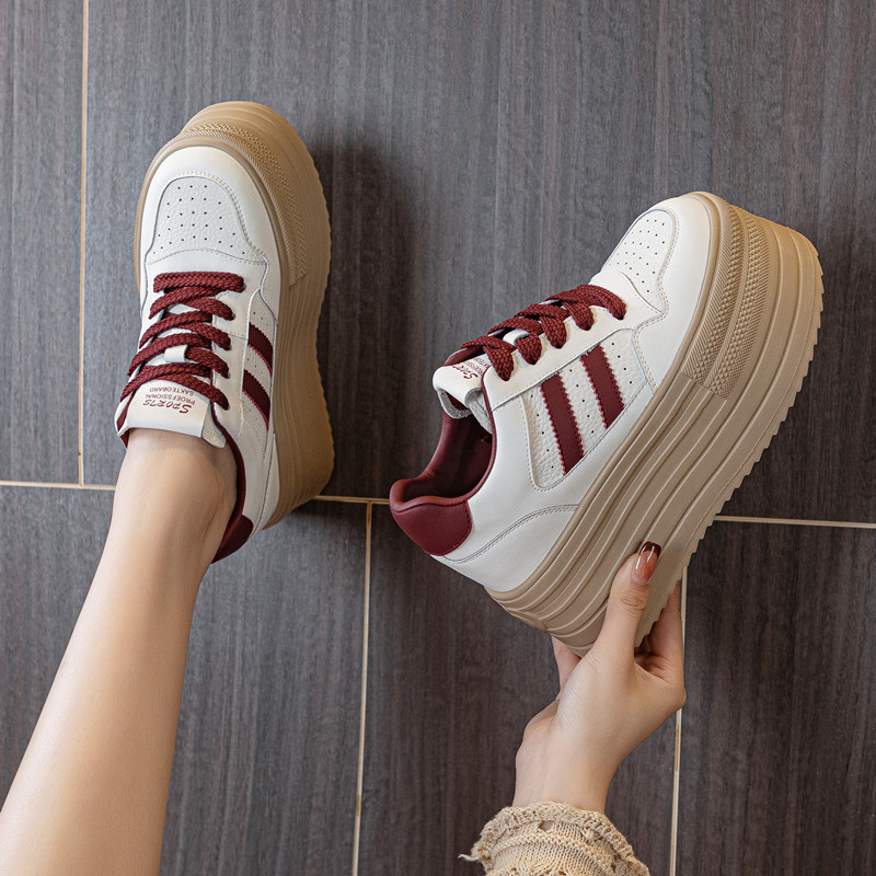 厚底真皮松糕单鞋女2024年秋季新款韩版内增高10CM休闲小白鞋百搭,女鞋,松糕（摇摇）鞋,淘宝优惠券,粉丝福利购,淘宝优惠卷