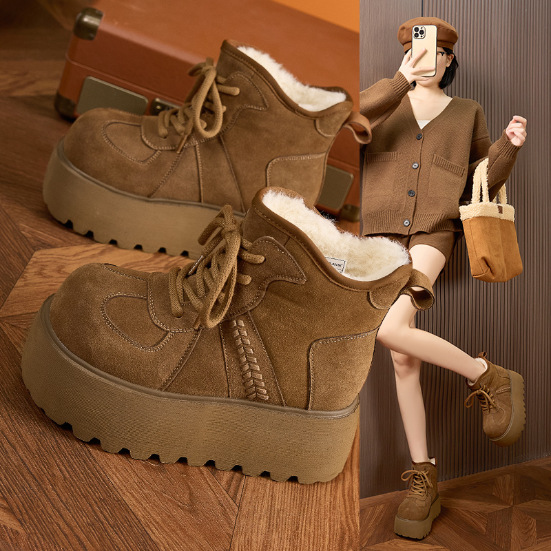 厚底丑萌大头加绒松糕高帮雪地靴