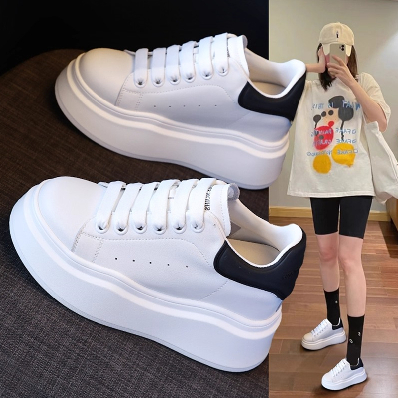 厚底小个子内增高8CM小白鞋女2025新款韩版真皮松糕休闲板鞋百搭