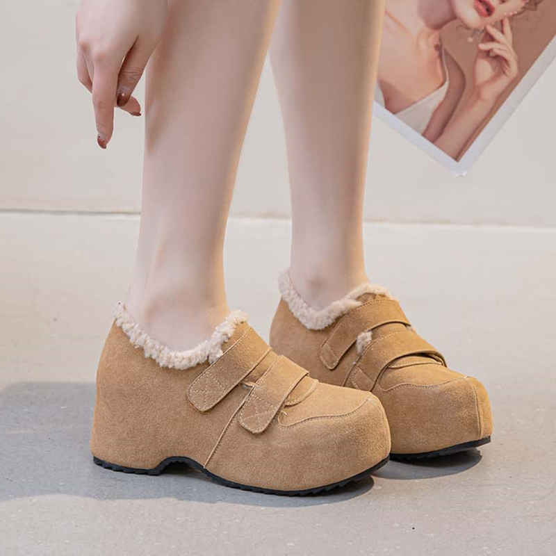 厚底增高魔术贴勃肯加绒保暖棉鞋