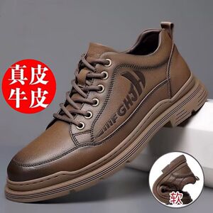 正品啄木鸟潮男鞋春季真皮软底复古休闲鞋子内增高百搭透气皮鞋男