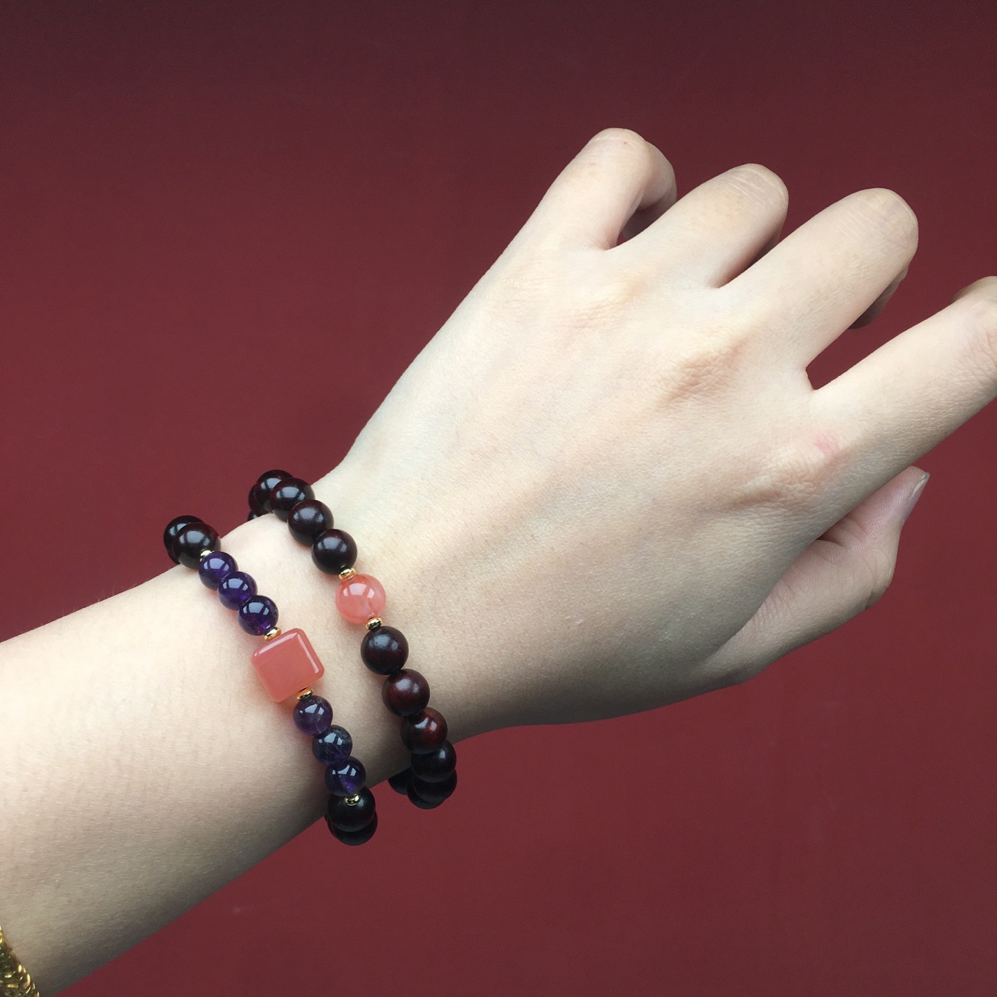 正品印度小叶紫檀紫水晶双圈手串女招财纳福国风小众文玩佛珠手链