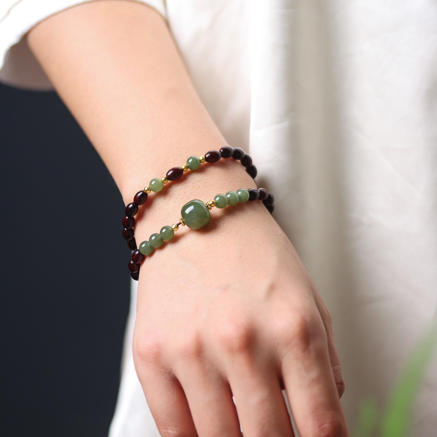 正宗印度小叶紫檀手串和田玉碧玉招财转运补木手链女款新中式文玩