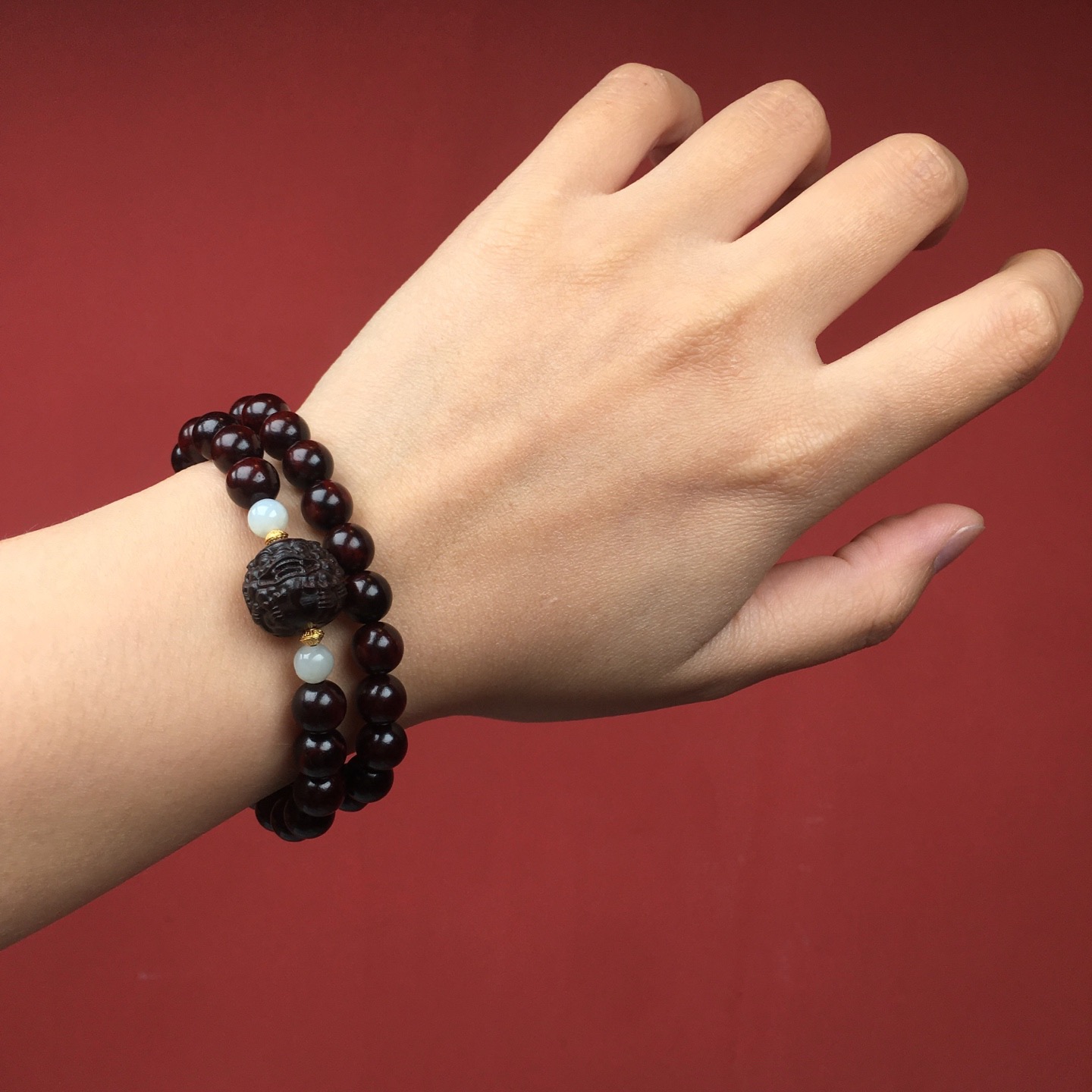 印度小叶紫檀手串双圈百搭貔貅招财转运补木手链女款檀木文玩佛珠
