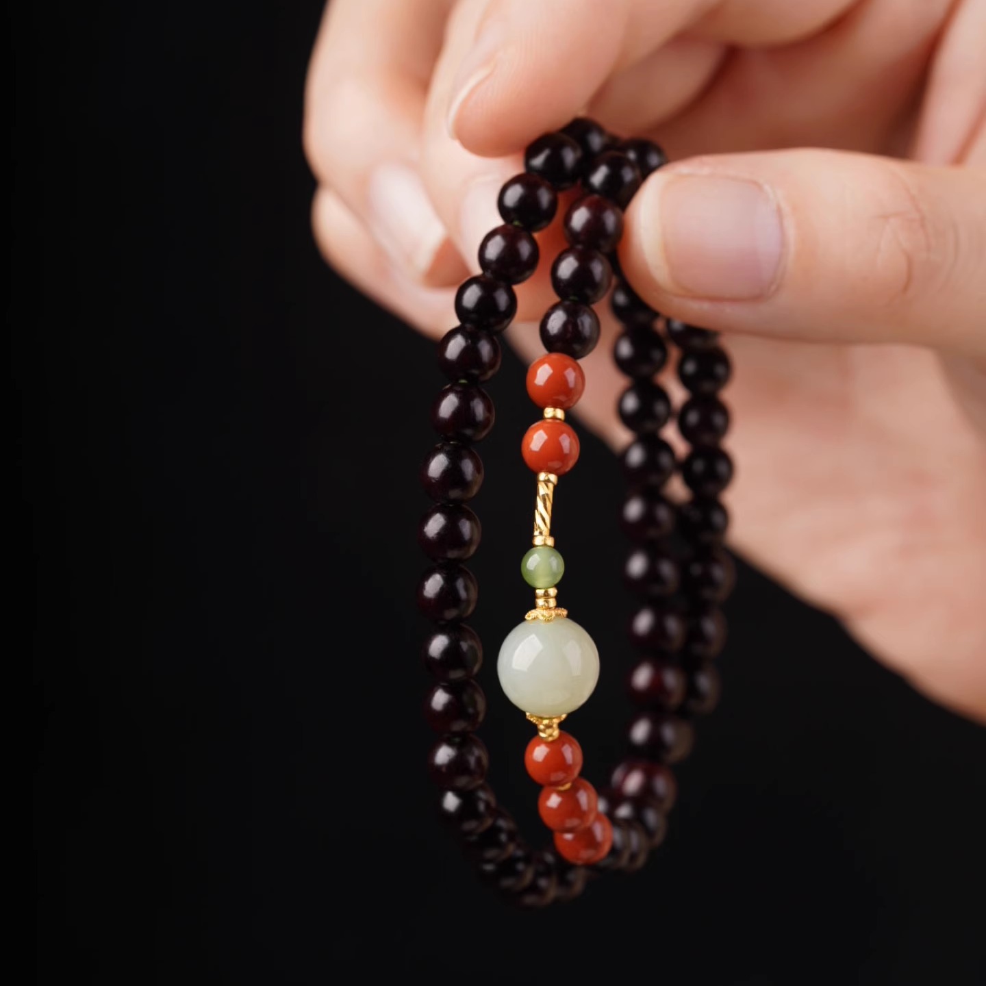 正宗印度小叶紫檀手串和田玉碧玉招财转运补木手链女款新中式文玩