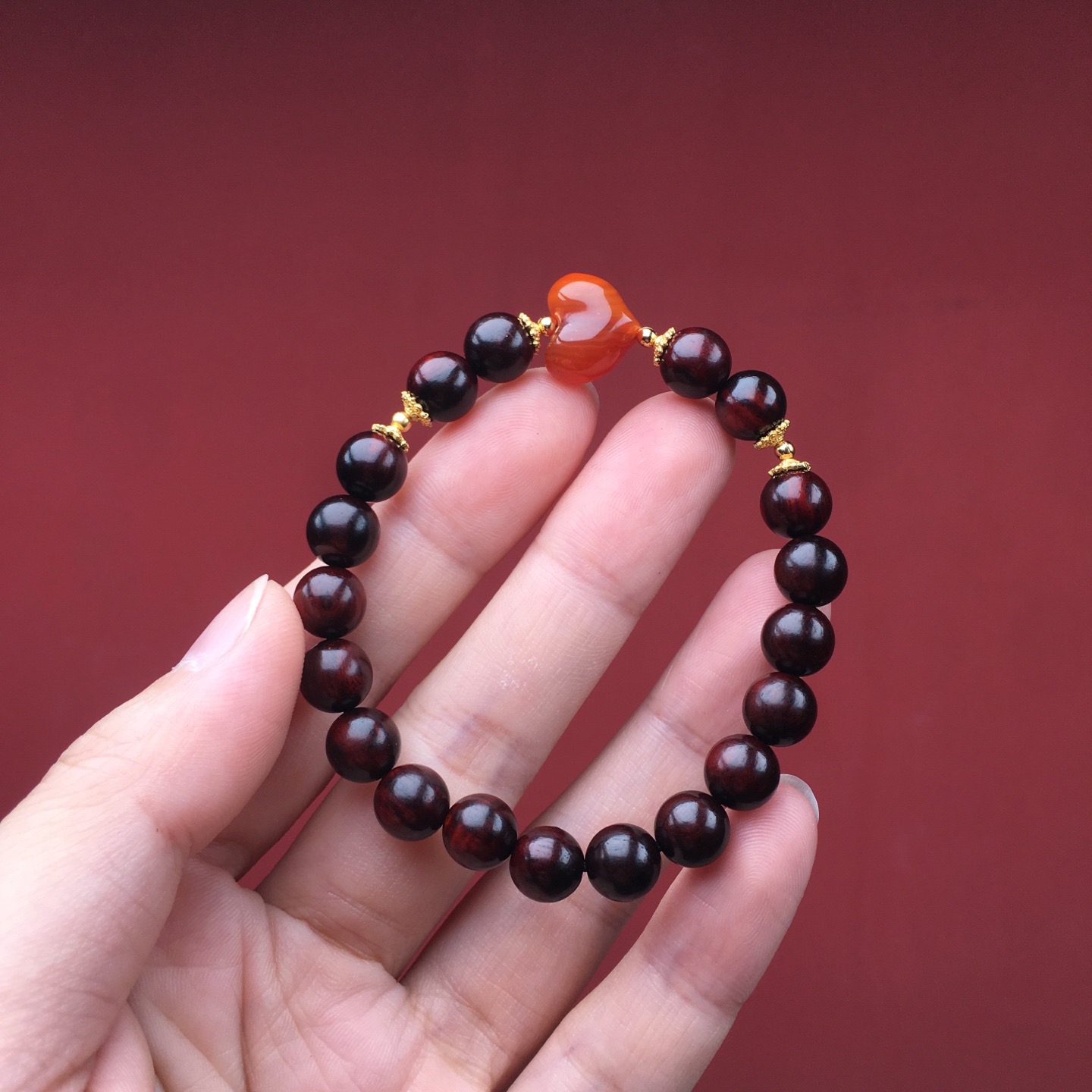 正宗印度小叶紫檀手串单圈百搭爱心招财转运补木手链女款檀木文玩