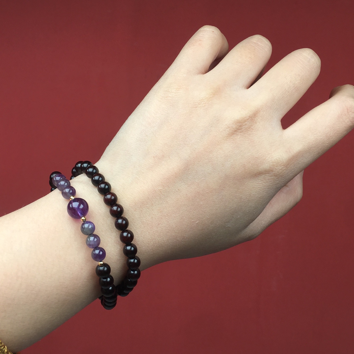 正宗印度小叶紫檀木转运珠双圈手串女招财纳福国风文玩佛珠手链