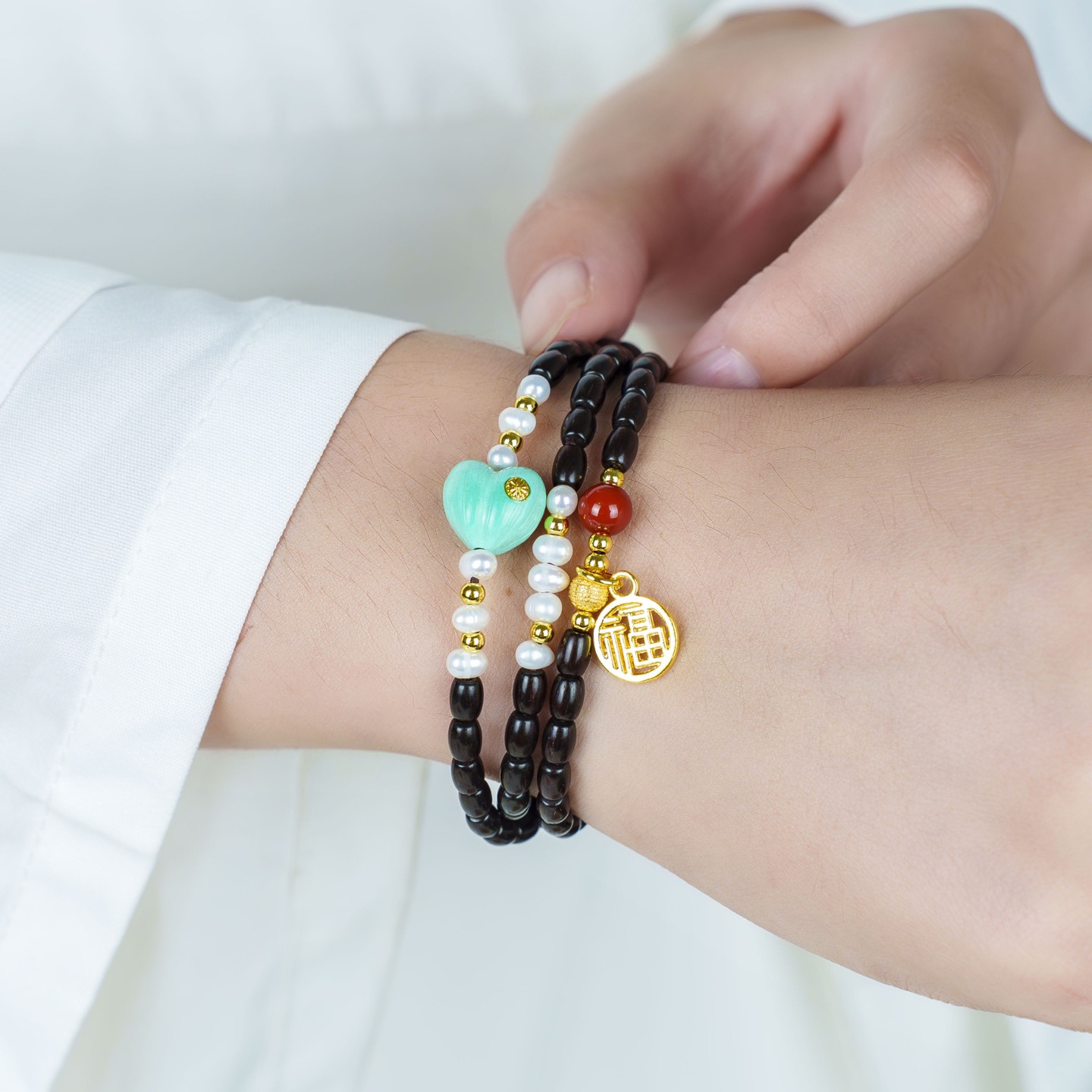 正宗印度小叶紫檀木双圈米珠手串女招财纳福国风文玩补木佛珠手链