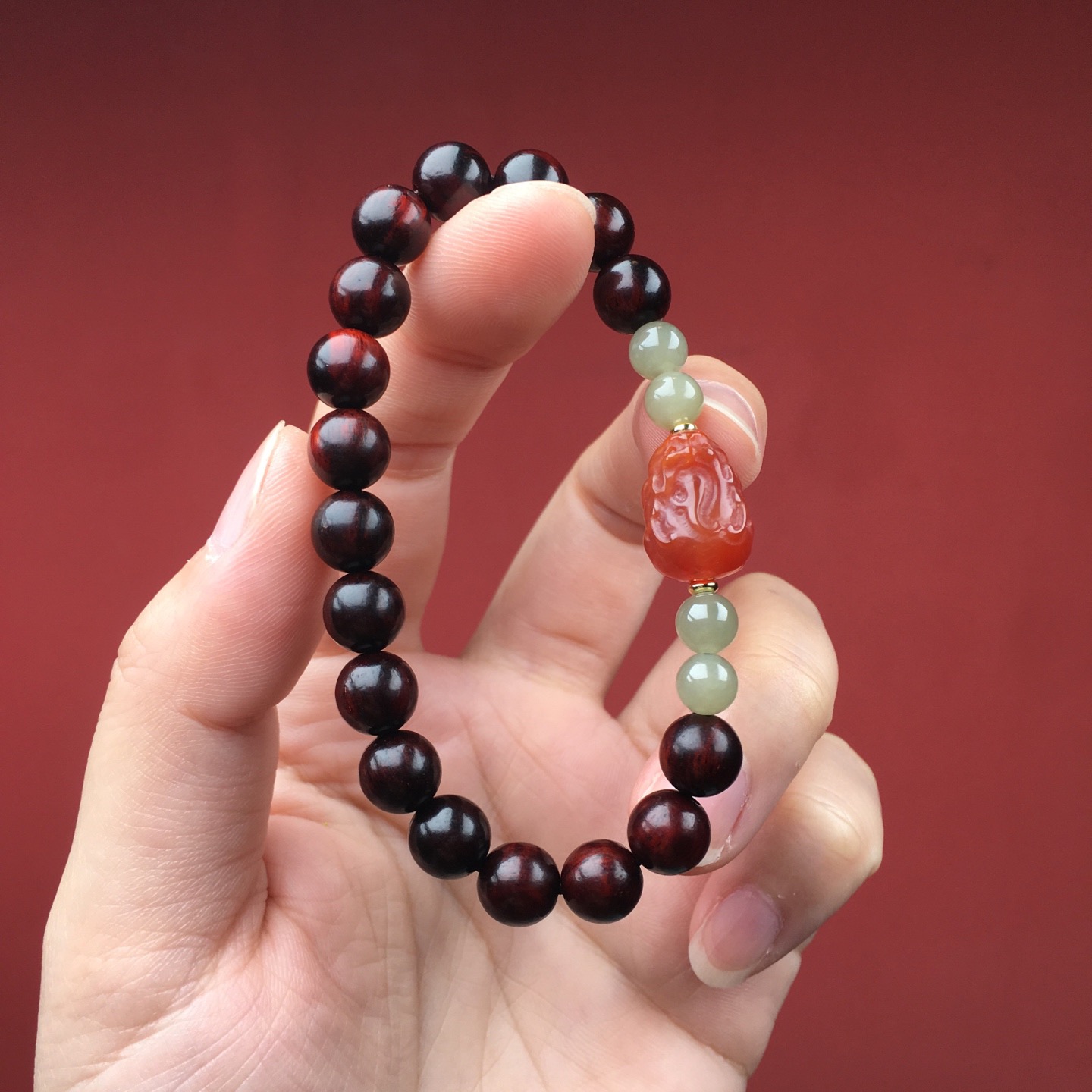 正宗印度小叶紫檀手串单圈百搭貔貅招财转运补木手链女檀木文玩佛