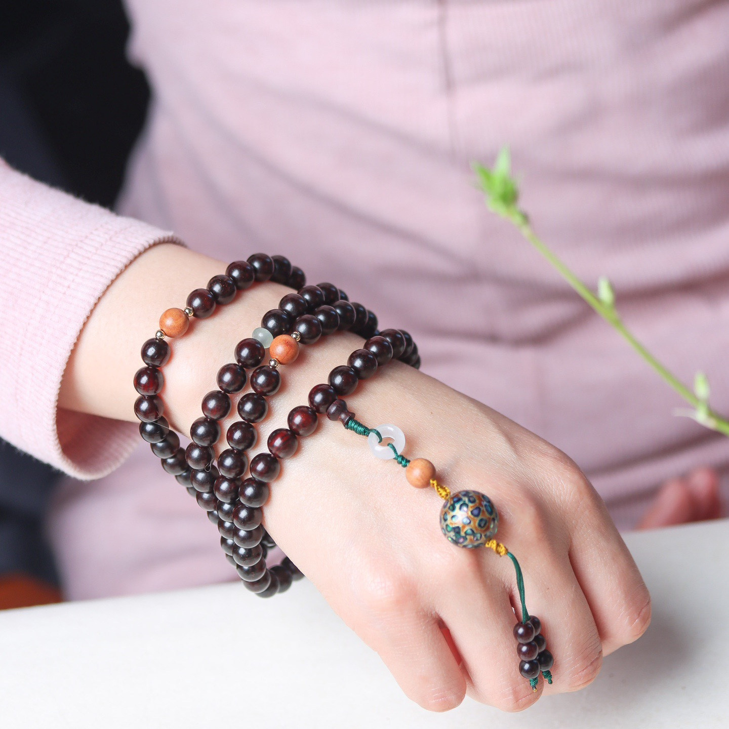 印度小叶紫檀念珠手串108颗佛珠男女手链满金星老料黑檀大漆多圈