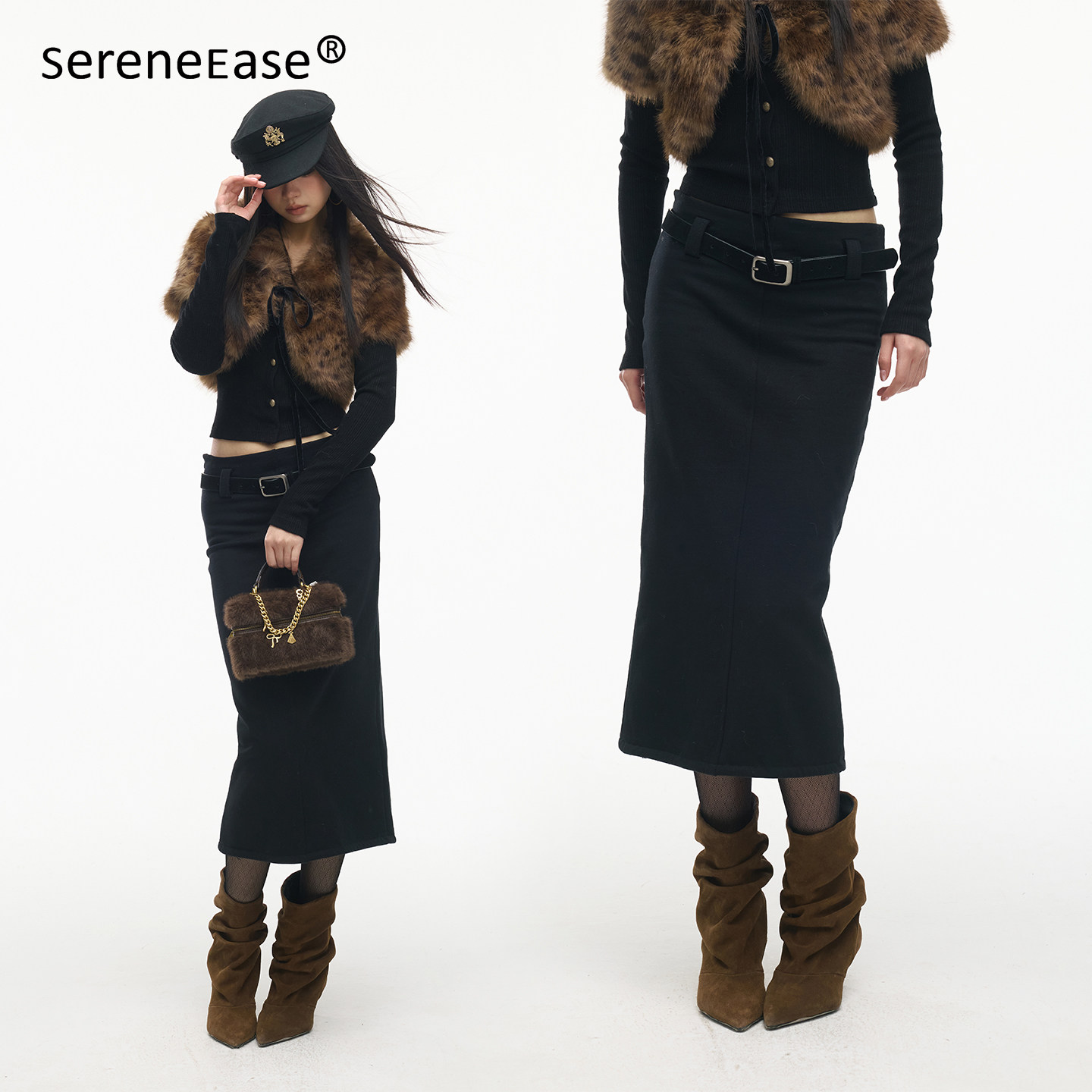 SereneEase 针织卫衣料黑色直筒半身裙简约气质垂感显瘦长裙女,女装/女士精品,半身裙,淘宝优惠券,粉丝福利购,淘宝优惠卷