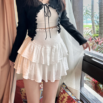 白色A字短裙通勤弹力高腰半身裙