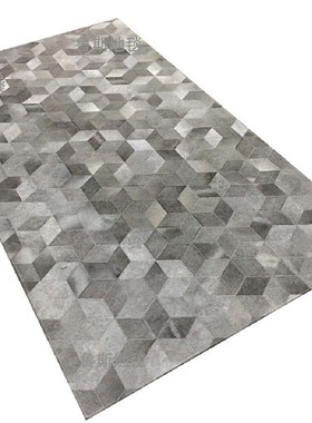 北欧现代简约美式灰色奶牛皮拼接地毯客厅卧室玄关奢华新中式rug