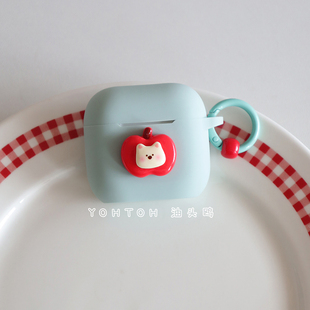 原创立体红苹果狗适用于AirPodsPro2代耳机壳airpods4无线蓝牙耳机保护套1/2代新款ipod3连体a2190硅胶pro软