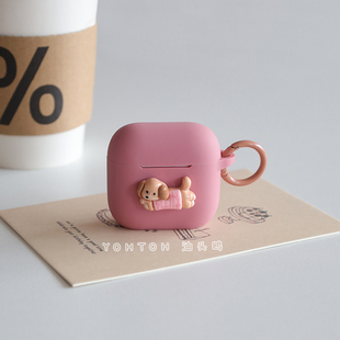 豆沙粉腊肠适用于airpods4苹果蓝牙耳机保护套airpodspro3无线耳机壳ipods4小众高级a2190连体防摔C硅胶二代