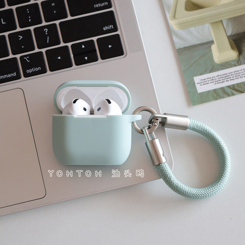 ins简约纯色硅胶耳机套适用于airpodspro3保护套2026新款AirPods4降噪耳机壳一二三代连体pro防摔软壳防丢绳