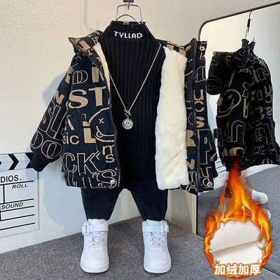 男童冬季棉服外套新款儿童加绒棉袄中小童运动加厚风衣宝宝派克服
