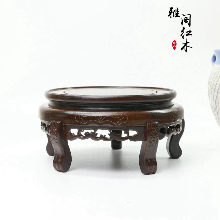 黑檀木中式客厅落地花架花几矮花凳原木盆景鱼缸花盆石头摆件底座