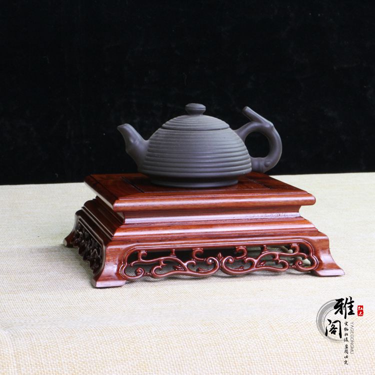 木雕工艺品正方形雕花底座实木瓷器花瓶摆件木制镂空印章玉玺木托