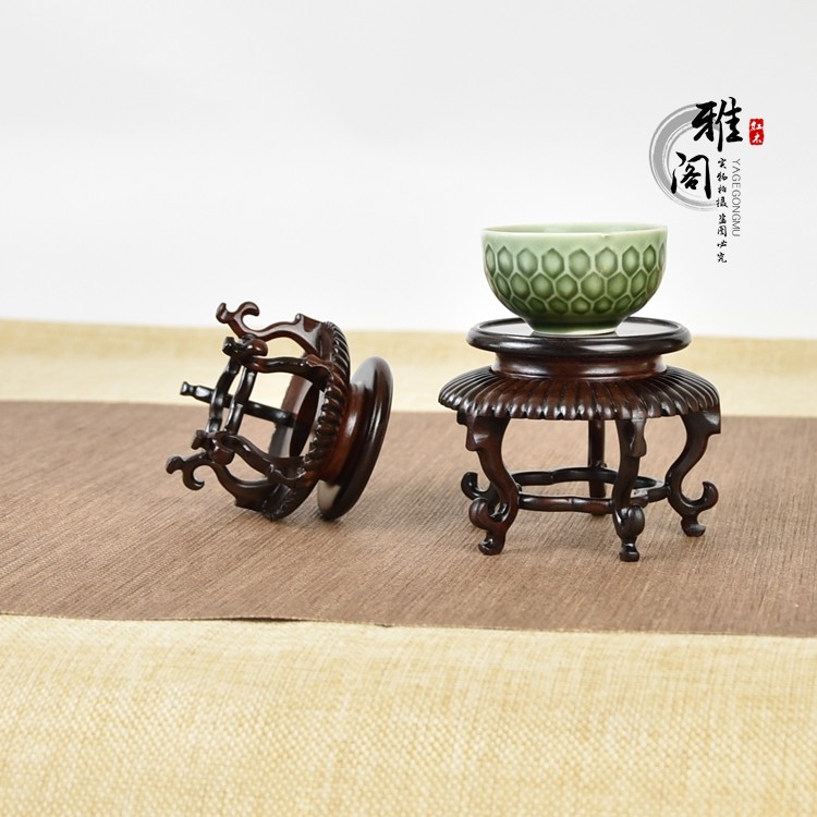 微型红酸枝木雕圆形小花架