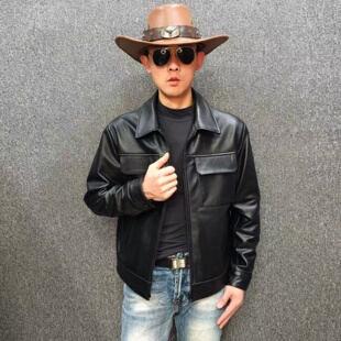 雷总发布会同款头层牛皮男士真皮皮衣外套商务休闲翻领时尚百搭帅