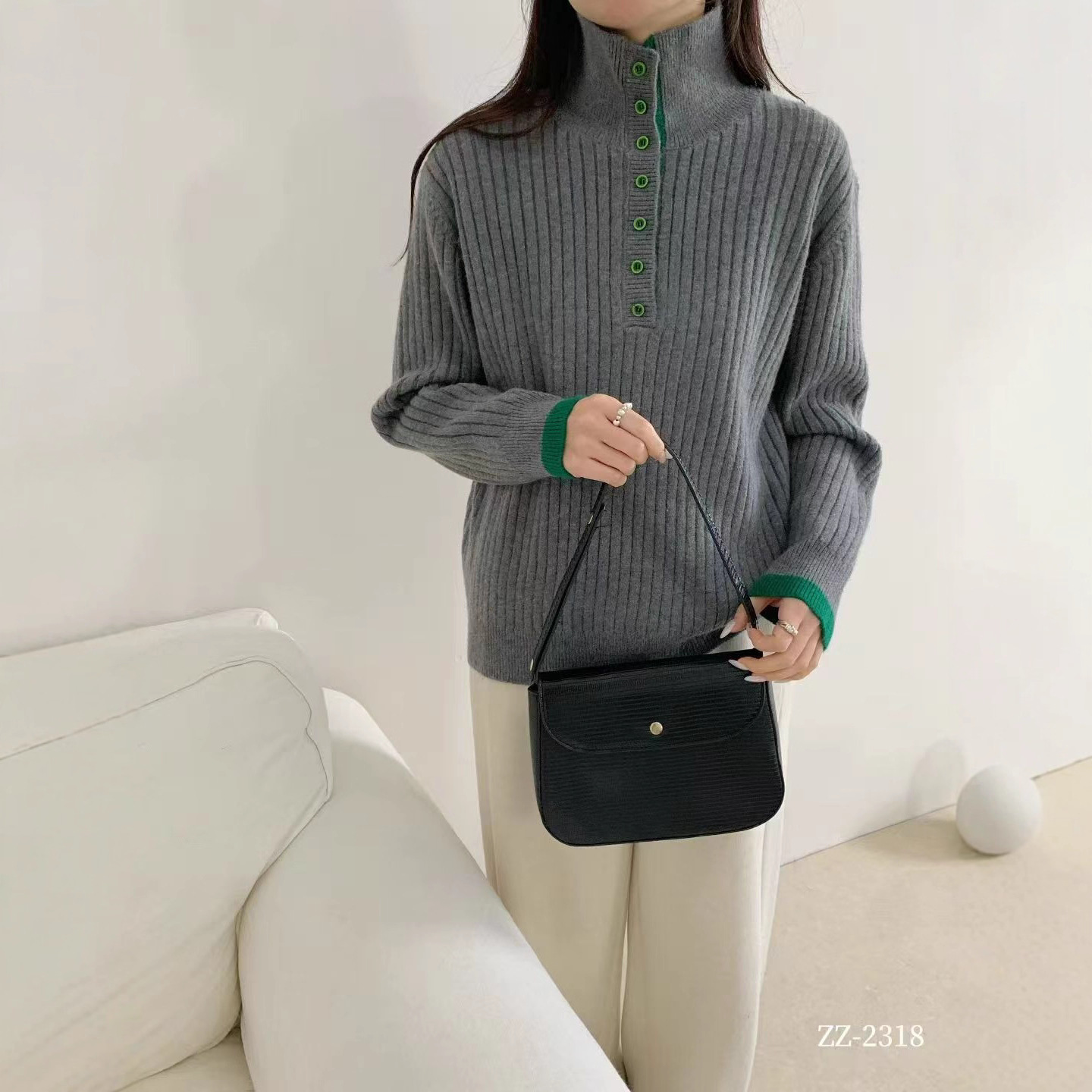 园园美衣毛衣新款加厚保暖拼色中领学院风加厚保暖毛衣软糯针织衫