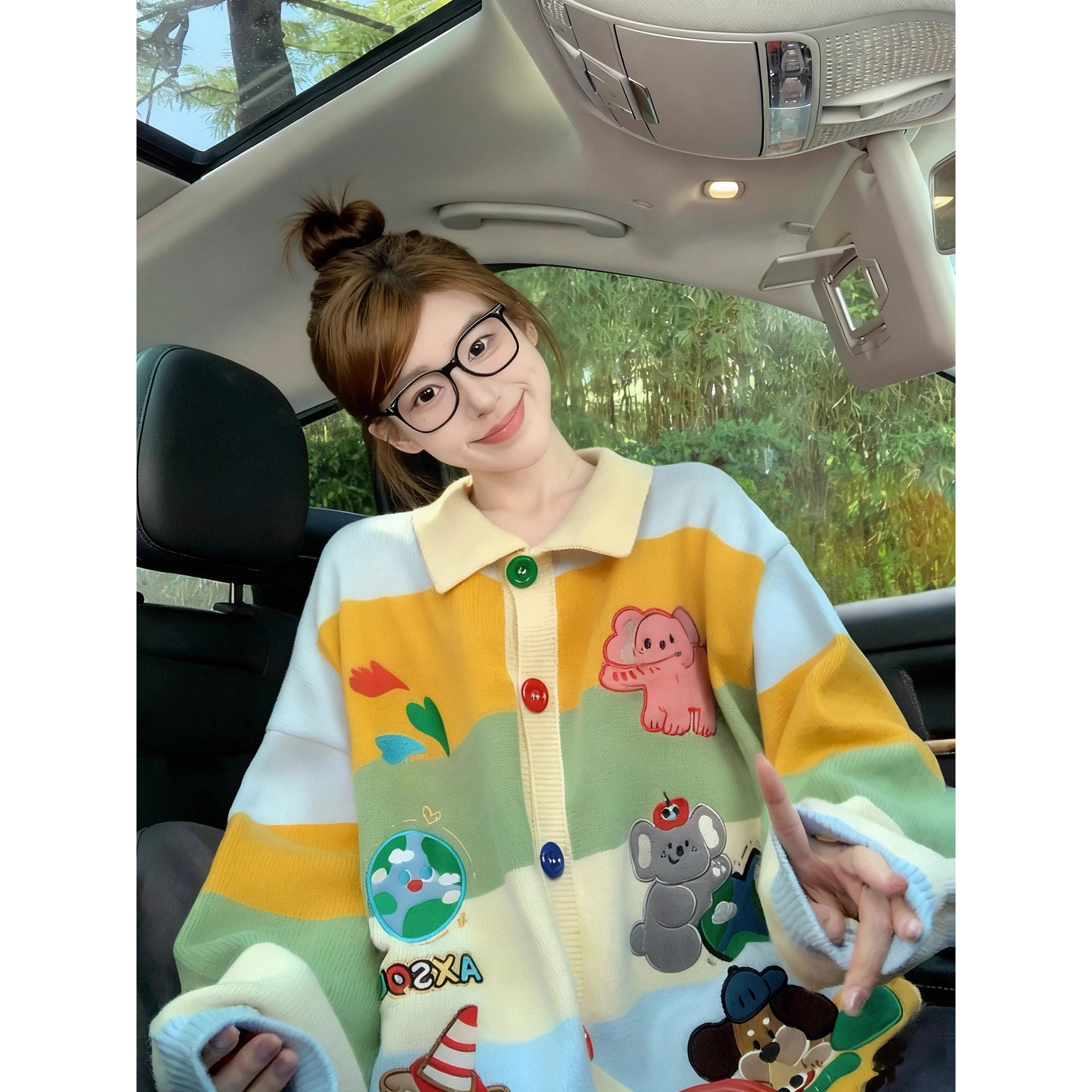 园园美衣刺绣毛衣开衫女2026新款秋冬复古减龄学院风翻领针织外套