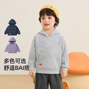 秋季新款童装男童连帽卫衣款小童秋装宝宝秋季学院风紫色上衣女童