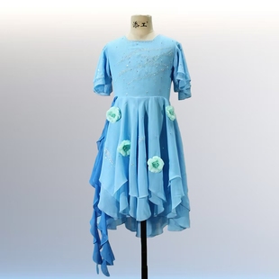 儿童舞蹈服古典舞女童我家门前有小河演出服装独舞花朵表演服定制