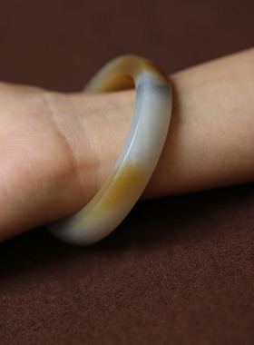 【天青色等烟雨】天然青花籽料糖三色方条手镯一枚54.8MM【收藏品