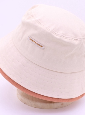 s36青年渔夫帽女太阳帽春夏季字母刺绣简约休闲双檐拼接遮阳帽子