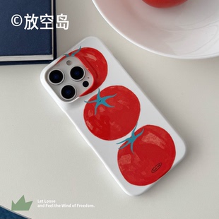 三颗番茄 放空岛原创正版 韩国菲林手机壳进口小众艺术ins红色苹果高级原创设计韩菲亮面光面单层半包硬壳