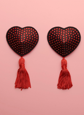 心形烫钻带流苏性感乳贴 红色黑色撩人乳头贴 可重复使用胸贴