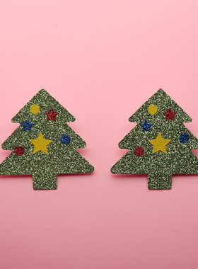 新款绿色闪粉圣诞树胸贴  一次性身体装饰乳贴 节日装扮乳头贴
