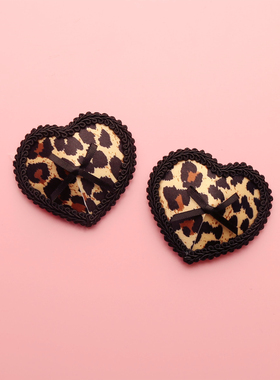 豹纹复古花边配黑色蝴蝶结性感胸贴 自粘心形女乳贴情 可重复使用