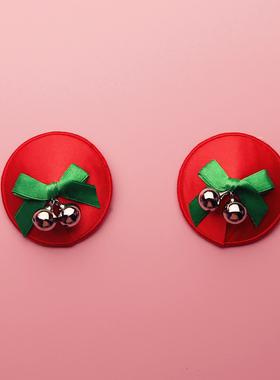 红色绿蝴蝶结铃铛乳贴 响叮当~性感节日装扮情趣胸贴  可重复使用