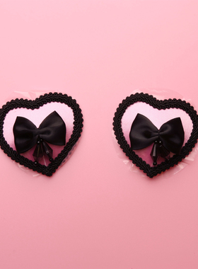 可爱粉色乳贴黑色复古花边蝴蝶结 可重复使用胸贴 性感心型乳头贴
