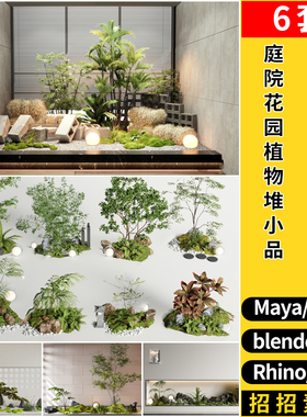 blender庭院花园植物堆景观小品Rhino犀牛SU/C4D/3D模型FBX MAYA