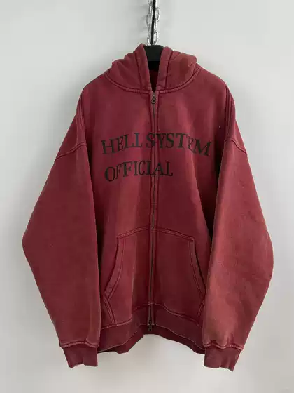 Hell System Official Autumn/Winter New Washed Distressed Fleece-Lined Loose Zip-Up Hoodie